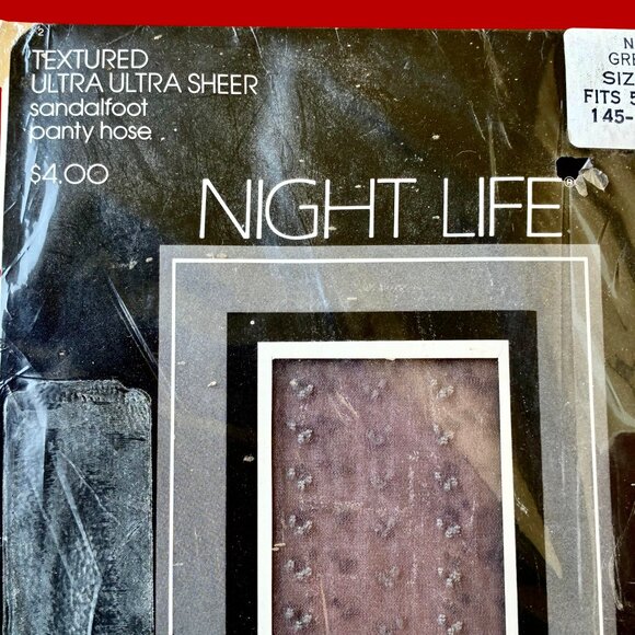 NIGHT LIFE Vintagd Gray Mist Ultra Ultra Sheer Pantyhose TEXTURED size Tall New - Picture 4 of 10